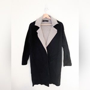 Zara Knit Women’s Cardigan Pockets Black Gray Lining Notch Collar Size Small